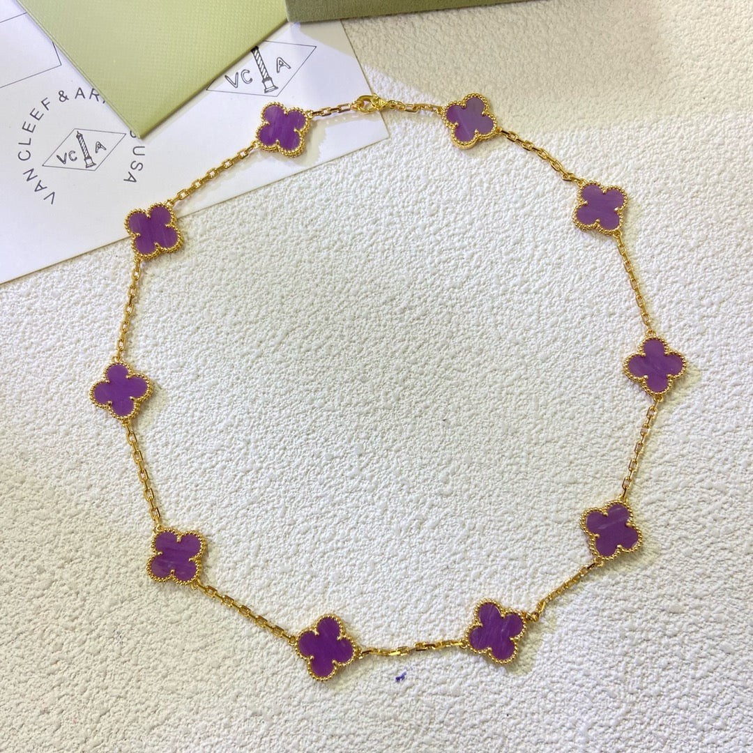 [Leaves]CLOVER 10 MOTIFS  PURPLE VIOLET  NECKLACE