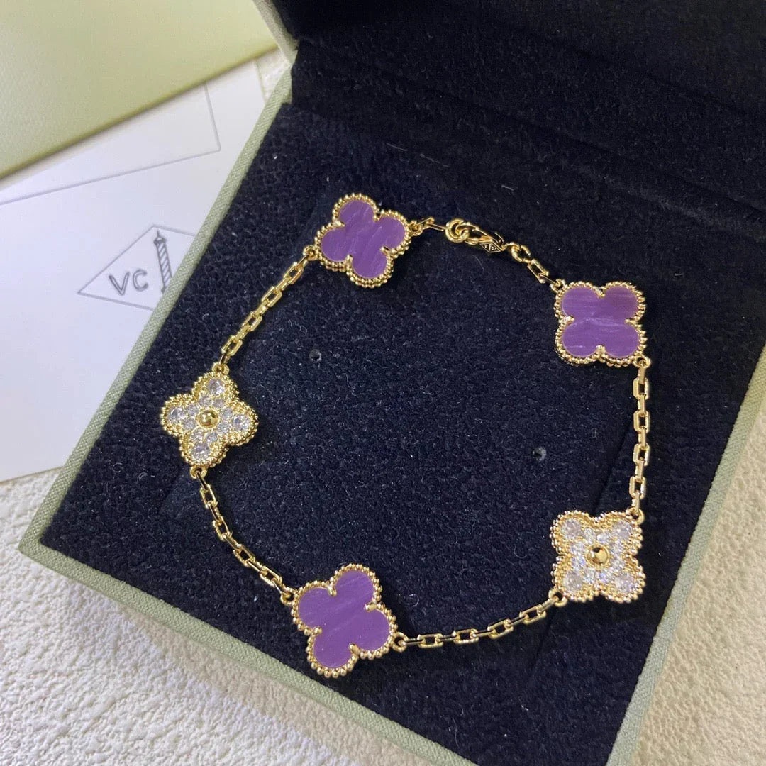 [Leaves]LUCKY CLOVER 5-MOTIF BRACELET - VIOLET COLLECTION