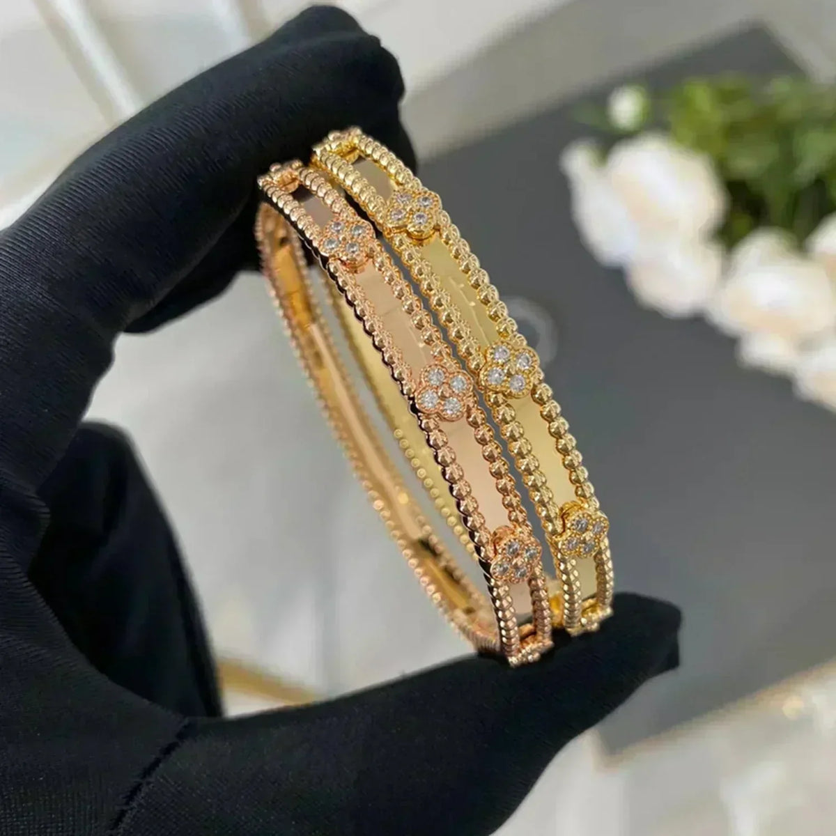 [Leaves]CLOVER BRACELET 4MM DIAMONDS