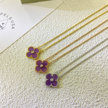 [Leaves]CLOVER 15MM DIAMOND  PURPLE VIOLET NECKLACE