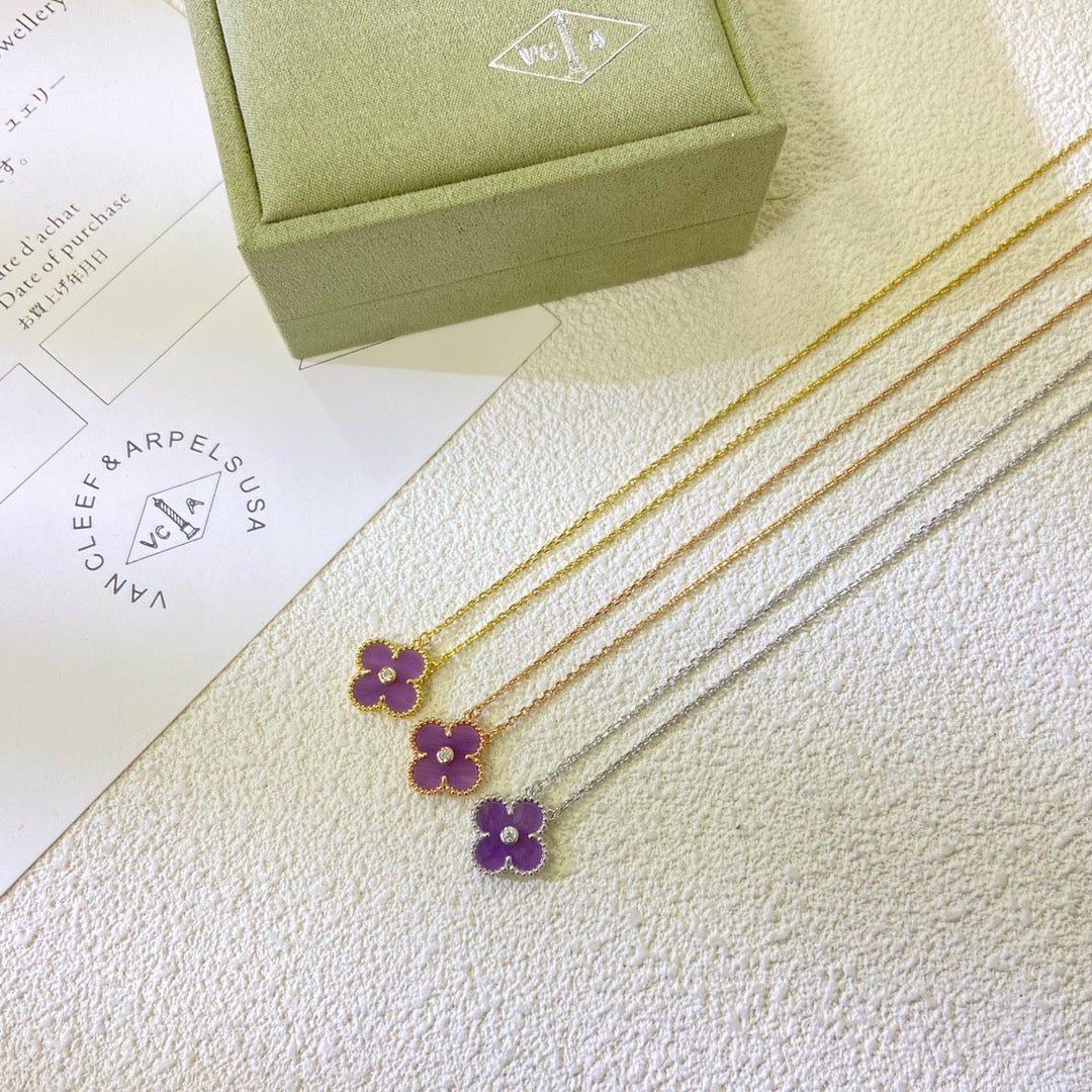 [Leaves]CLOVER 15MM DIAMOND  PURPLE VIOLET NECKLACE