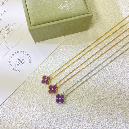 [Leaves]CLOVER 15MM DIAMOND  PURPLE VIOLET NECKLACE