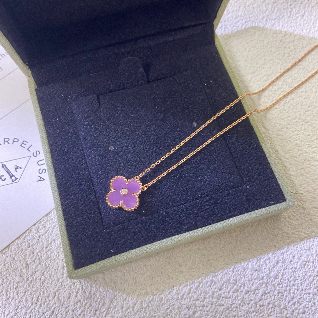 [Leaves]CLOVER 15MM DIAMOND  PURPLE VIOLET NECKLACE