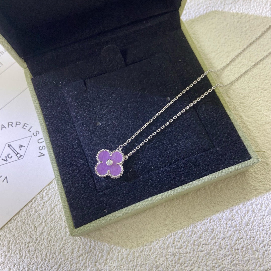 [Leaves]CLOVER 15MM DIAMOND  PURPLE VIOLET NECKLACE