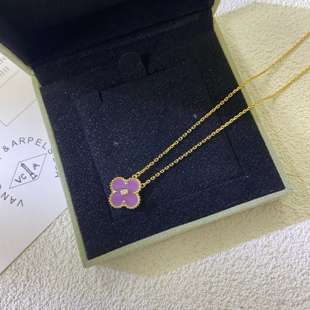 [Leaves]CLOVER 15MM DIAMOND  PURPLE VIOLET NECKLACE