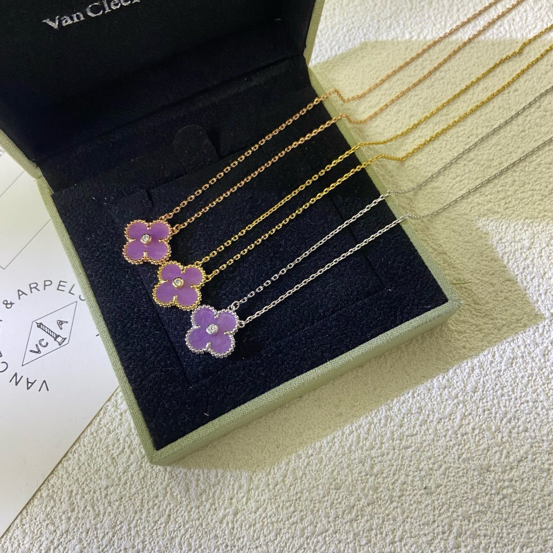 [Leaves]CLOVER 15MM DIAMOND  PURPLE VIOLET NECKLACE