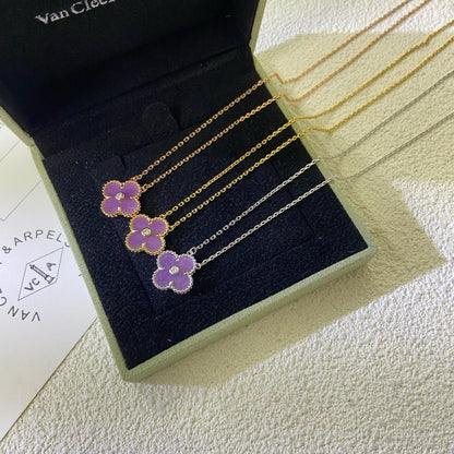 [Leaves]CLOVER 15MM DIAMOND  PURPLE VIOLET NECKLACE