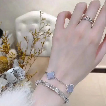 [Leaves]LUCKY CLOVER 5-MOTIF BRACELET - PURPLE CHALCEDONY COLLECTION
