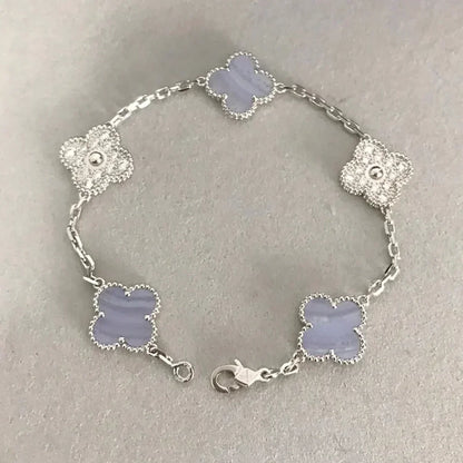 [Leaves]LUCKY CLOVER 5-MOTIF BRACELET - PURPLE CHALCEDONY COLLECTION