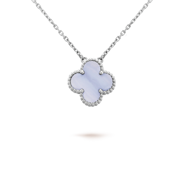 [Leaves]CLOVER 15MM BLUE CHALCEDONY NECKLACE SILVER