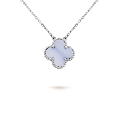 [Leaves]CLOVER 15MM BLUE CHALCEDONY NECKLACE SILVER