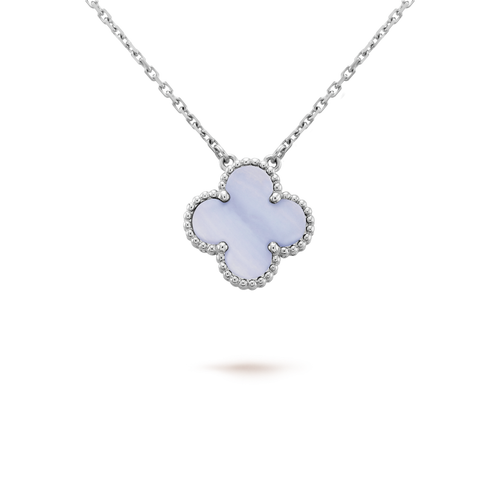 [Leaves]CLOVER 15MM BLUE CHALCEDONY NECKLACE SILVER