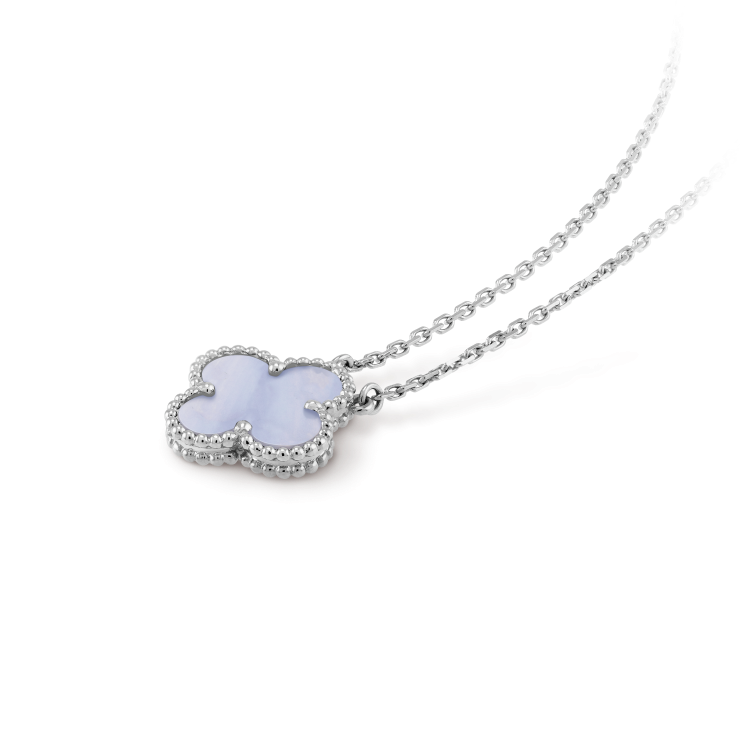 [Leaves]CLOVER 15MM BLUE CHALCEDONY NECKLACE SILVER