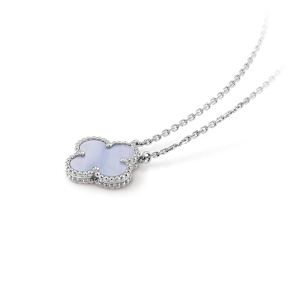 [Leaves]CLOVER 15MM BLUE CHALCEDONY NECKLACE SILVER