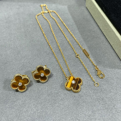[Leaves]CLOVER 15MM DIAMOND AND YELLOW TIGER'S EYE AGATE necklace
