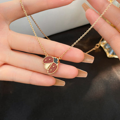 [Leaves]LUCKY CARNELIAN LADYBUG CHARM NECKLACE