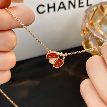 [Leaves]LUCKY CARNELIAN LADYBUG CHARM NECKLACE