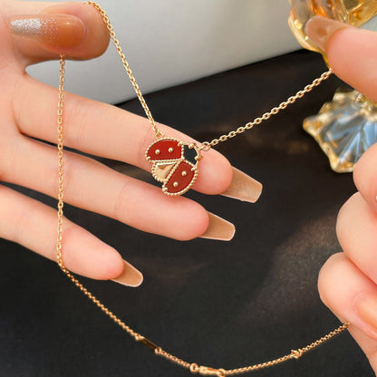 [Leaves]LUCKY CARNELIAN LADYBUG CHARM NECKLACE
