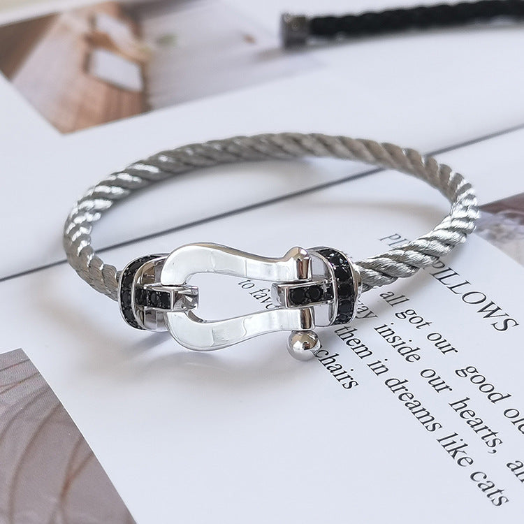 [Leaves]FORCE LARGE HORSESHOE BLACK DIAMOND BRACELET - WHITE GOLD