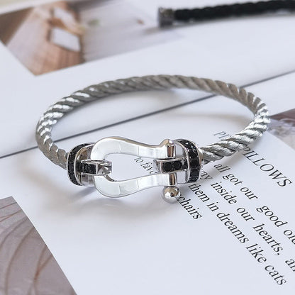 [Leaves]FORCE LARGE HORSESHOE BLACK DIAMOND BRACELET - WHITE GOLD