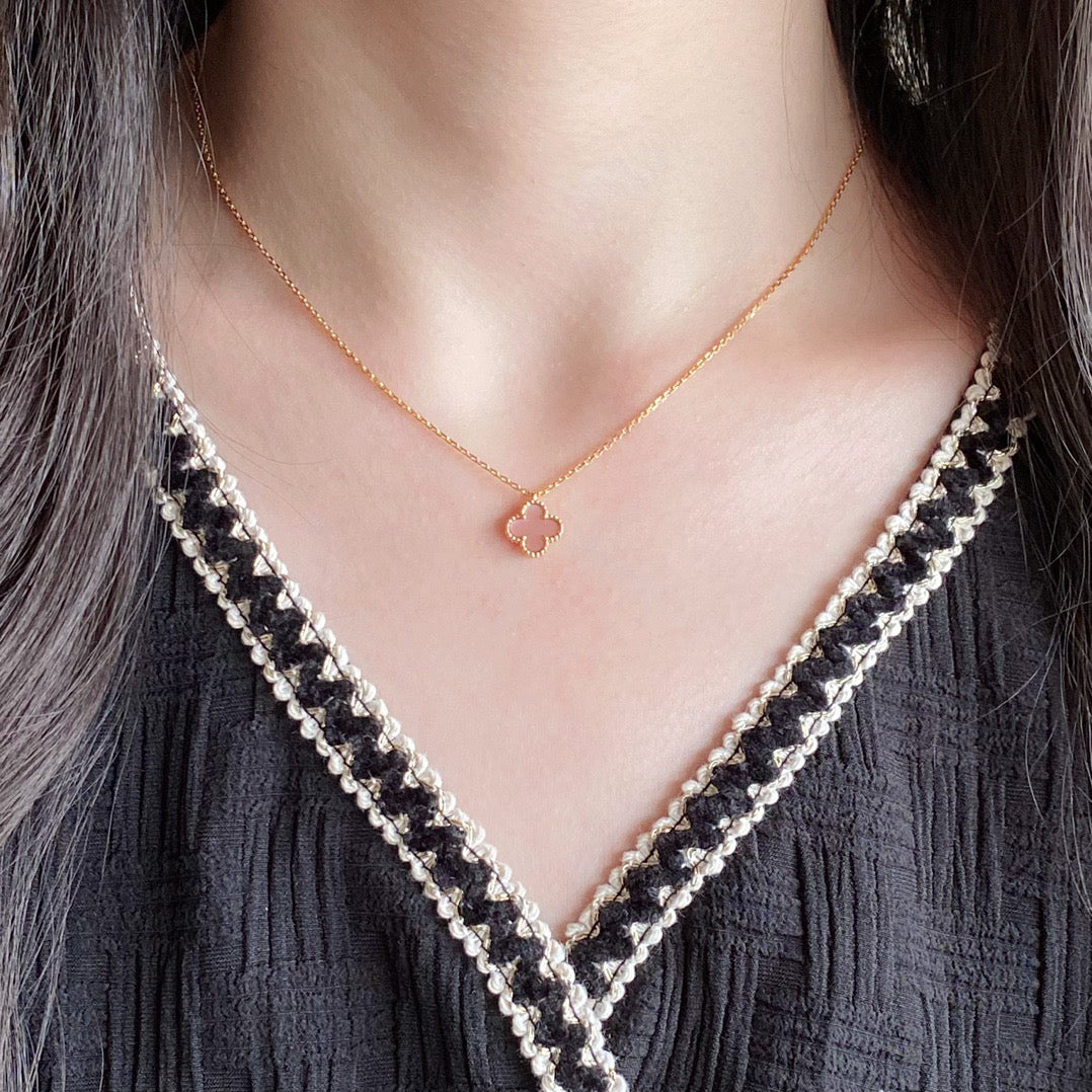 [Leaves]CLOVER 15MM PINK MOTHER-OF-PEARL SINGLE FLOWER NECKLACE
