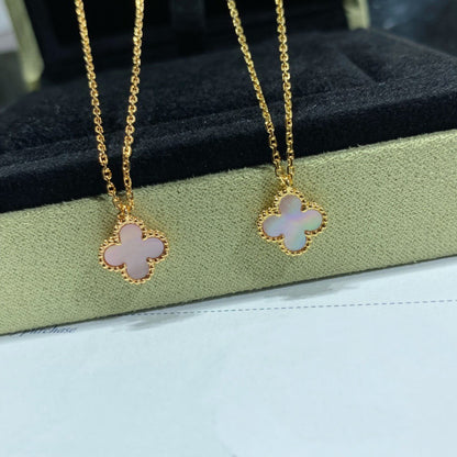 [Leaves]CLOVER 15MM PINK MOTHER-OF-PEARL SINGLE FLOWER NECKLACE
