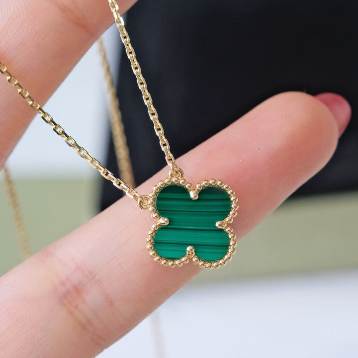 [Leaves]CLOVER 15MM MALACHITE SINGLE FLOWER  NECKLACE