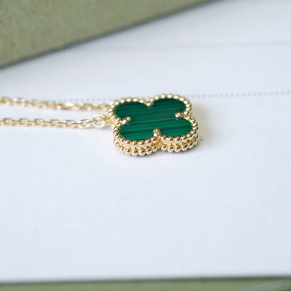 [Leaves]CLOVER 15MM MALACHITE SINGLE FLOWER  NECKLACE