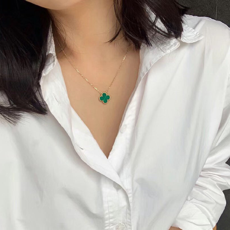 [Leaves]CLOVER 15MM MALACHITE SINGLE FLOWER  NECKLACE