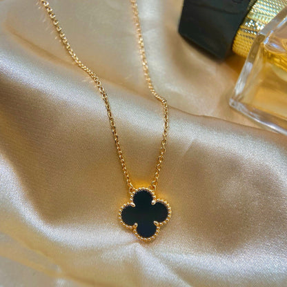 [Leaves]CLOVER 15MM BLACK ONYX SINGLE FLOWER NECKLACE