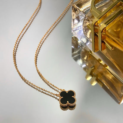 [Leaves]CLOVER 15MM BLACK ONYX SINGLE FLOWER NECKLACE