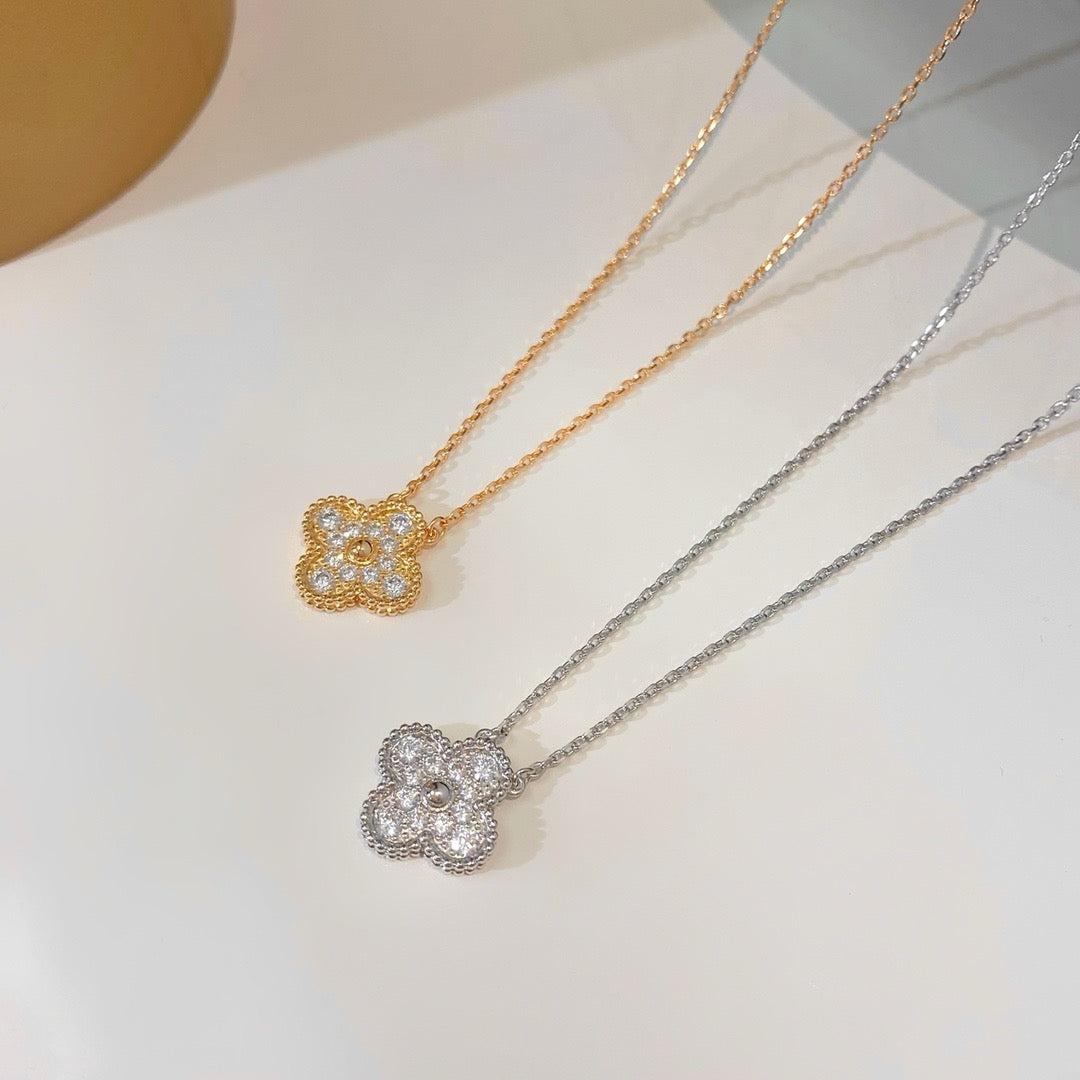 [Leaves]CLOVER 15MM DIAMOND SINGLE FLOWER NECKLACE