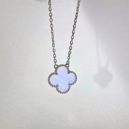 [Leaves]CLOVER 15MM BLUE CHALCEDONY NECKLACE SILVER
