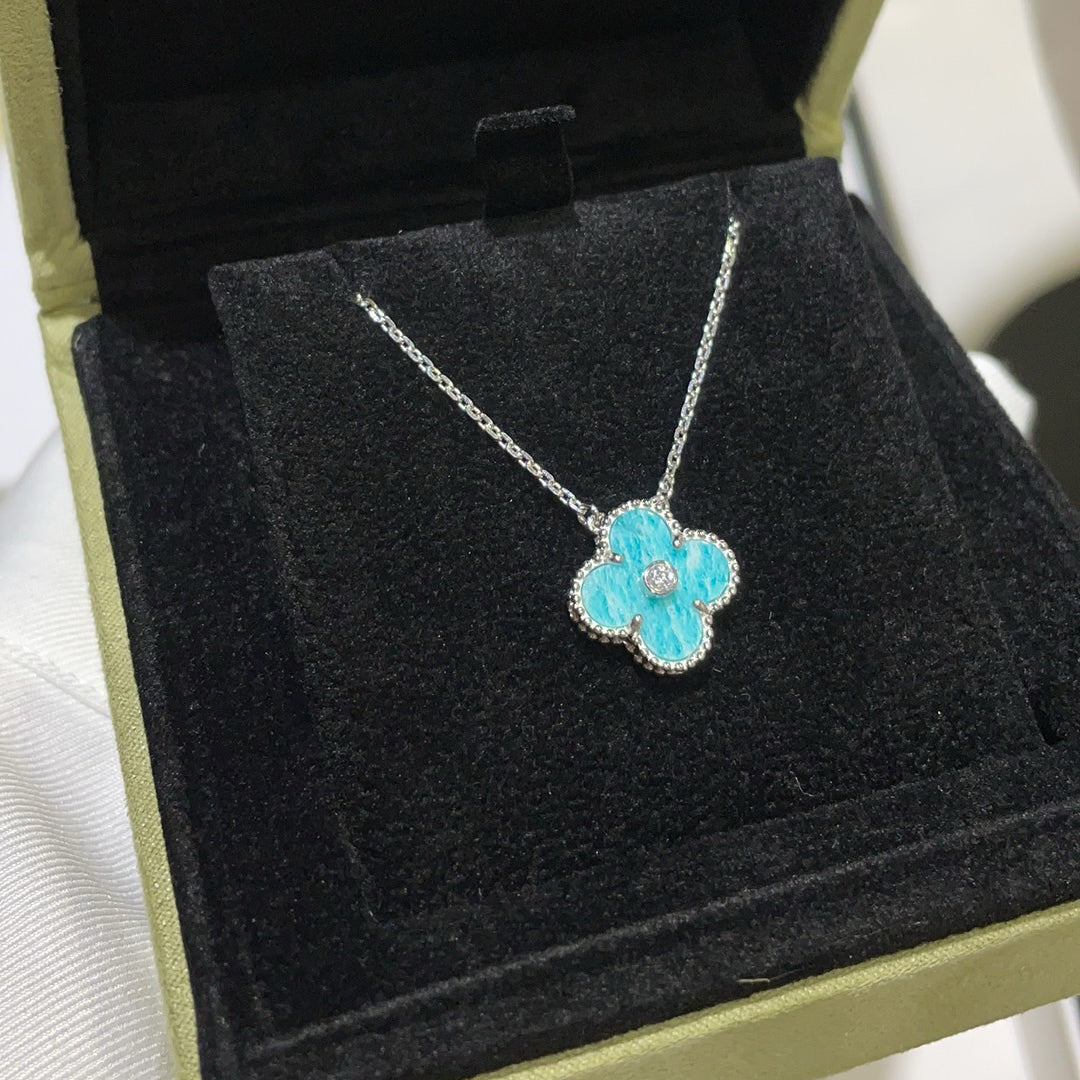 [Leaves]CLOVER 15MM DIAMOND SVRES PORCELAIN  NECKLACE SILVER