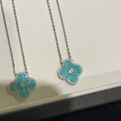 [Leaves]CLOVER 15MM DIAMOND SVRES PORCELAIN  NECKLACE SILVER