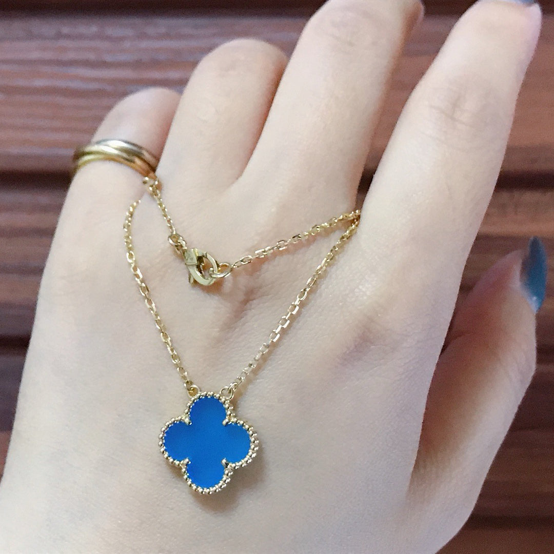 [Leaves]CLOVER 15MM BLUE AGATE NECKLACE