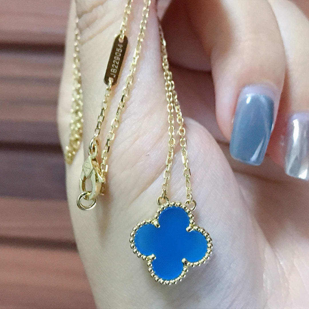 [Leaves]CLOVER 15MM BLUE AGATE NECKLACE