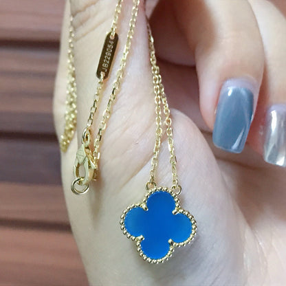 [Leaves]CLOVER 15MM BLUE AGATE NECKLACE