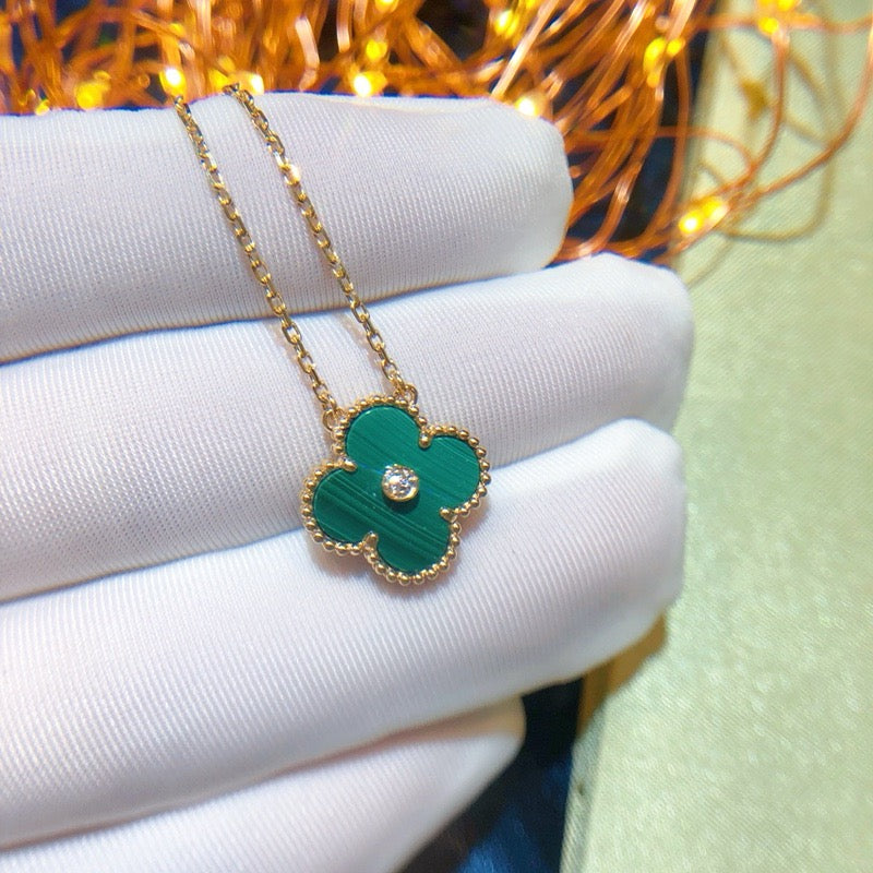 [Leaves]CLOVER 15MM DIAMOND TURQUOISE NECKLACE