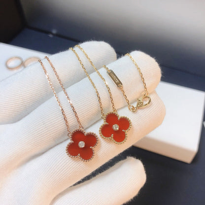 [Leaves]CLOVER 15MM DIAMOND CARNELIAN NECKLACE