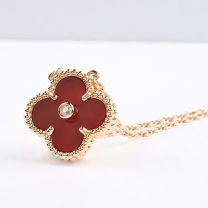 [Leaves]CLOVER 15MM DIAMOND CARNELIAN NECKLACE