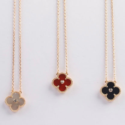 [Leaves]CLOVER 15MM DIAMOND CARNELIAN NECKLACE