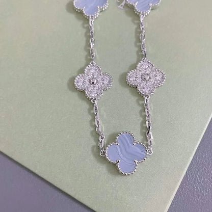 [Leaves]LUCKY CLOVER 5-MOTIF BRACELET - PURPLE CHALCEDONY COLLECTION