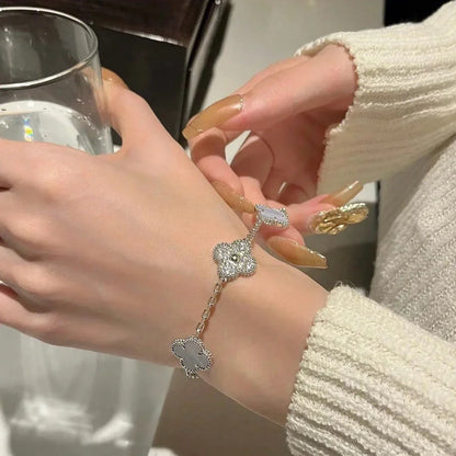 [Leaves]LUCKY CLOVER 5-MOTIF BRACELET - PURPLE CHALCEDONY COLLECTION