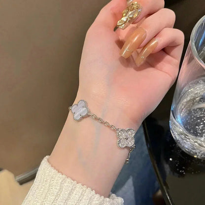 [Leaves]LUCKY CLOVER 5-MOTIF BRACELET - PURPLE CHALCEDONY COLLECTION