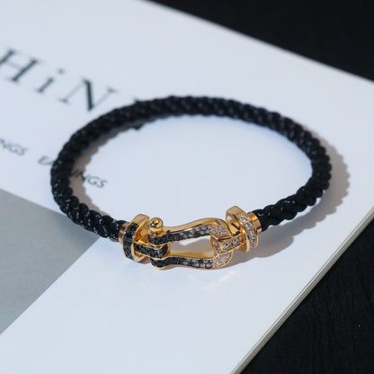 [Leaves]FORCE LARGE HORSESHOE BLACK & WHITE DIAMOND BRACELET - WHITE GOLD