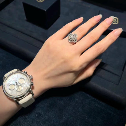 [Leaves]LOOP RING FULL MOTIF DIAMOND 16MM SILVE