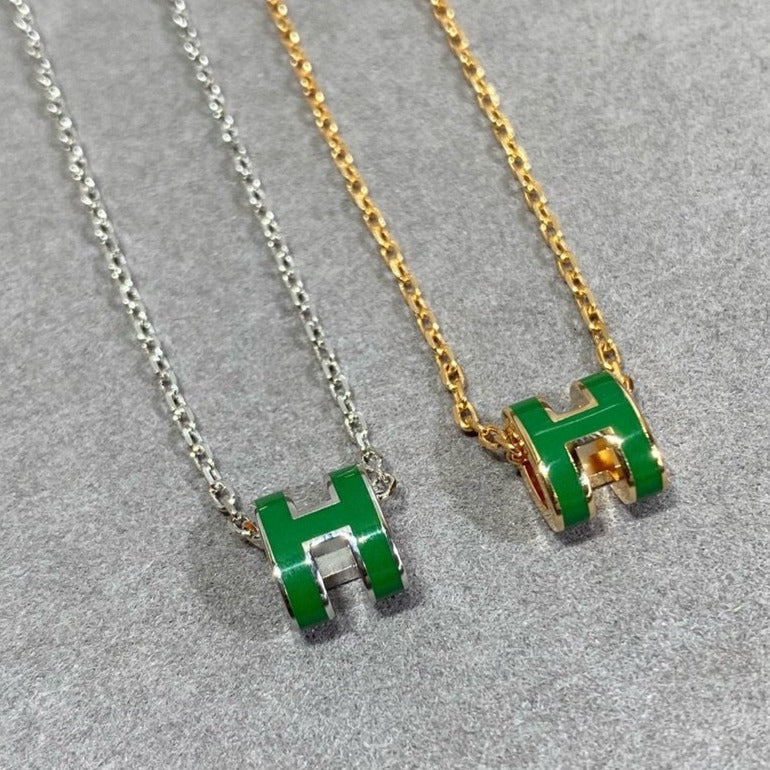 [Leaves]POP H GREEN NECKLACE SILVER AND GOLD