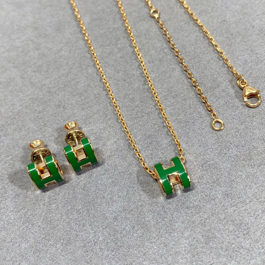 [Leaves]POP H GREEN NECKLACE SILVER AND GOLD