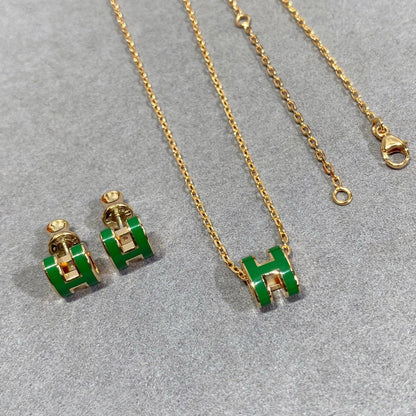[Leaves]POP H GREEN NECKLACE SILVER AND GOLD